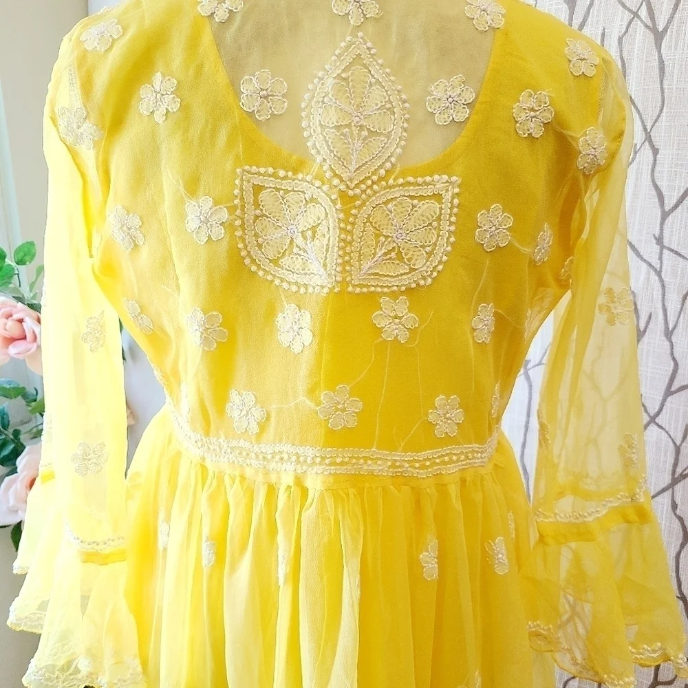 Yellow chikankari Anarkali maxi kurti dress - Picture 6 of 6